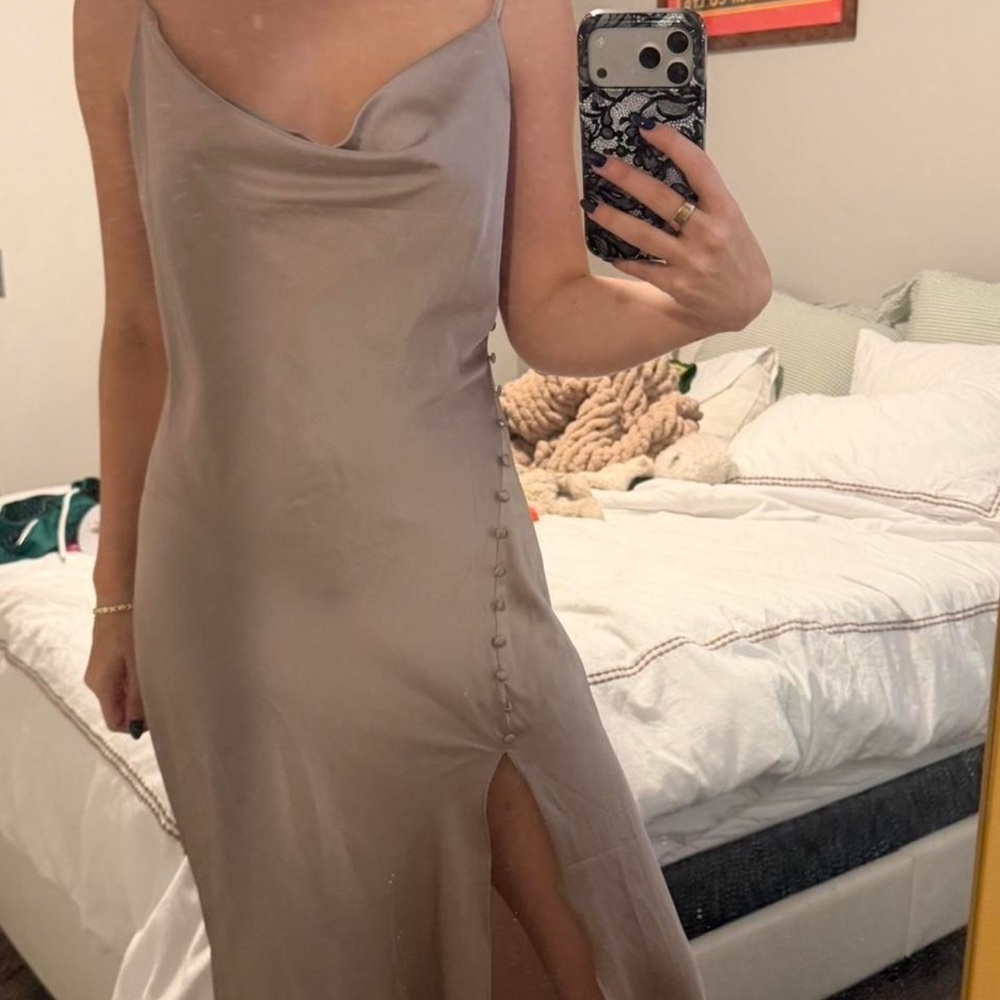 Dress Forum Taupe Midi Dress with Button Detail
